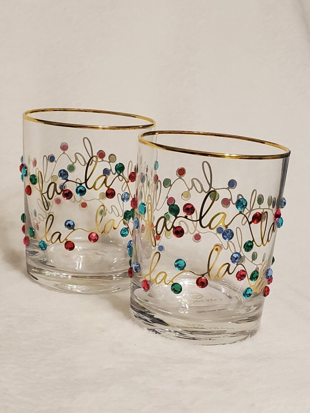 Mary Square Rhinestone Lights Rocks Glass Set -Gold Rim Brand New! Great Gift! - Picture 12 of 14